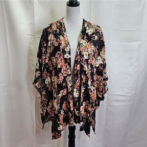 Maurices Black Floral Kimono One Size